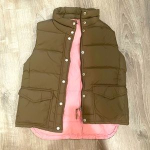 J Crew Puffer Vest Olive and Pink Zippered women **2 FOR $10 DEAL**